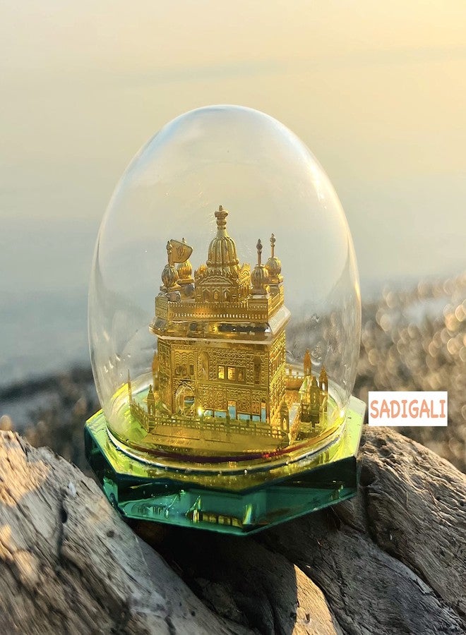TEYRAH Golden Temple 24K Gold Plated Model Round 9cm Size Miniature Sri Harmandir Sahib Idol Sikh Temple in Amritsar for Home Decor Car Decor Diwali Gift Punjabi New House Gift - Image 1